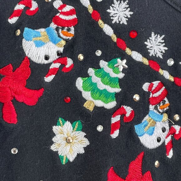 Quacker Factory Womens XL Holiday Embroidered Long Sleeve Top Black Christmas - Picture 3 of 6